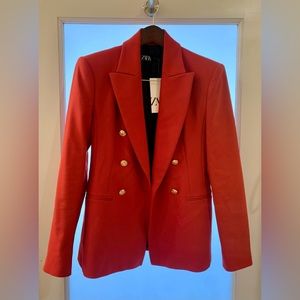 Red Zara Blazer with Gold Buttons (NWT)